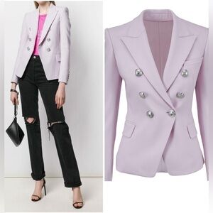 Balmain lilac double breasted wool blazer jacket